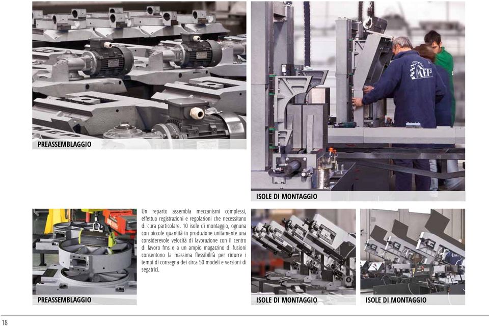 10 isole di montaggio, ognuna con piccole quantità in produzione unitamente una considerevole velocità di lavorazione con il