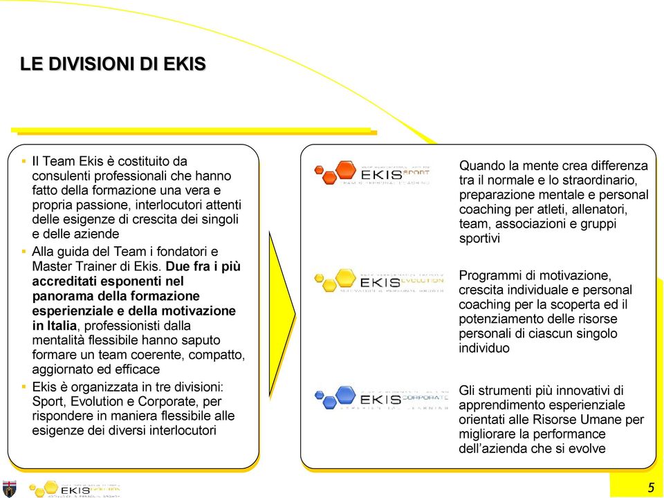 Due fra i più accreditati esponenti nel panorama della formazione esperienziale e della motivazione in Italia, professionisti dalla mentalità flessibile hanno saputo formare un team coerente,