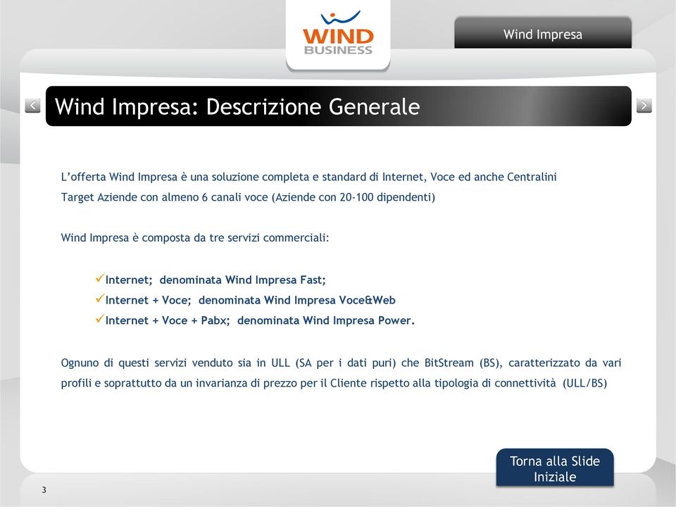 Voce; denominata Wind Impresa Voce&Web Internet + Voce + Pabx; denominata Wind Impresa Power.