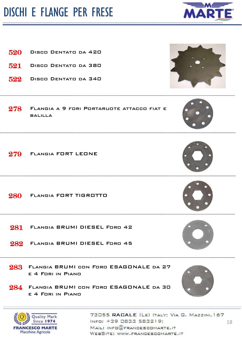 TIGROTTO 281 Flangia BRUMI DIESEL Foro 42 282 Flangia BRUMI DIESEL Foro 45 283 Flangia BRUMI con