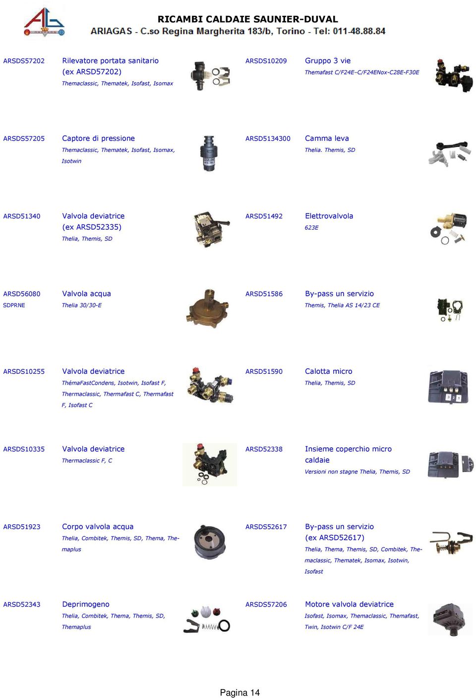 Themis, SD Isotwin ARSD51340 Valvola deviatrice ARSD51492 Elettrovalvola (ex ARSD52335) 623E Thelia, Themis, SD ARSD56080 Valvola acqua ARSD51586 By-pass un servizio SDPRNE Thelia 30/30-E Themis,