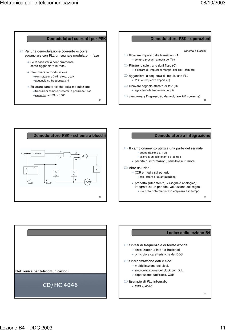 180 61 Ricavare impulsi dalle transizioni (A) sempre presenti a metà del Tbit schema a blocchi Filtrare le sole transizioni fisse (C) bloccare gli impulsi ai margini dei Tbit (saltuari) Agganciare la