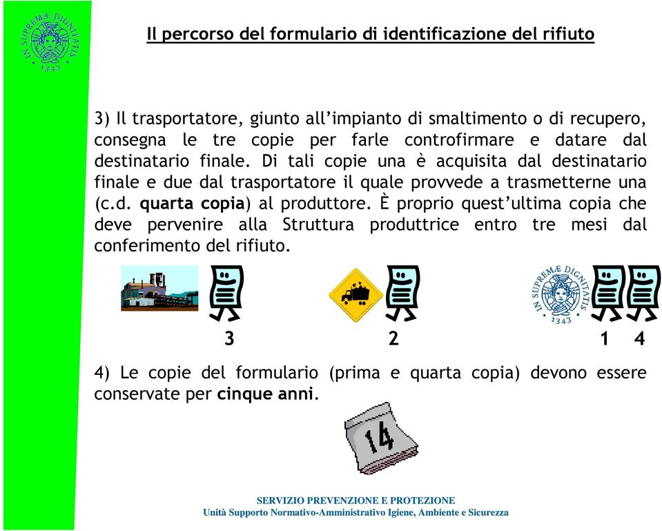 Di tali copie una è acquisita dal destinatario finale e due dal trasportatore il quale provvede a trasmetterne una (c.d. quarta copia) al produttore.