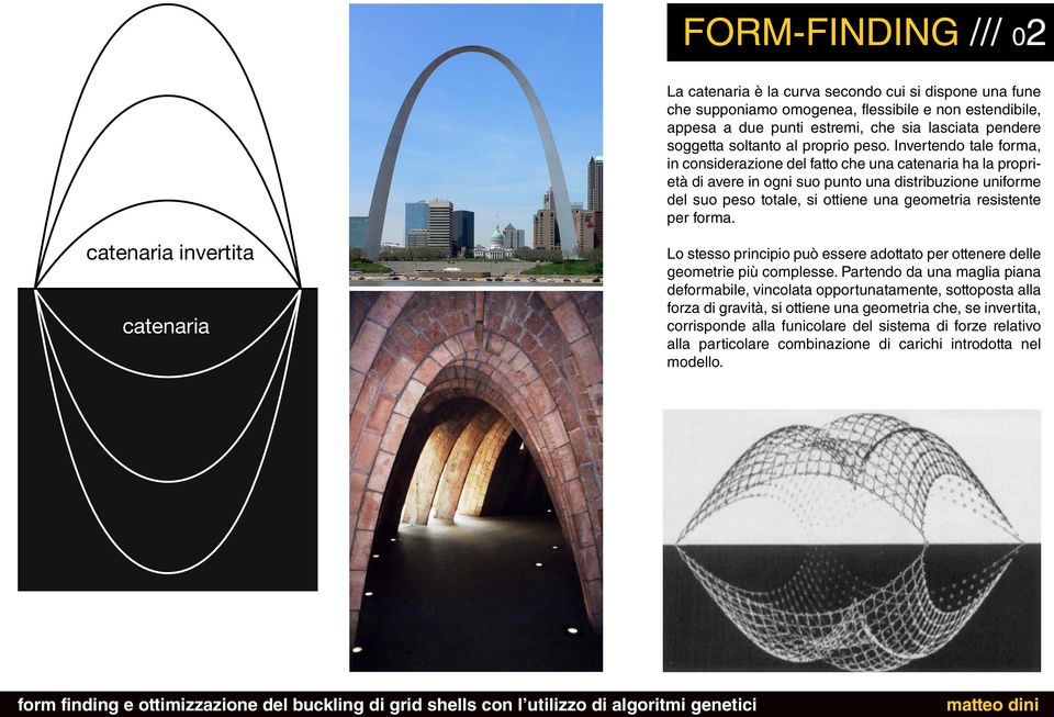 Invertendo tale forma, in considerazione del fatto che una catenaria ha la proprietà di avere in ogni suo punto una distribuzione uniforme del suo peso totale, si ottiene una geometria resistente per