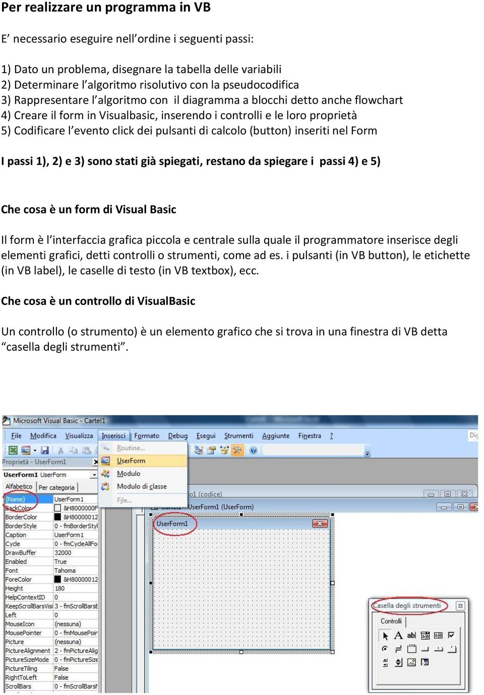 dei pulsanti di calcolo (button) inseriti nel Form I passi 1), 2) e 3) sono stati già spiegati, restano da spiegare i passi 4) e 5) Che cosa è un form di Visual Basic Il form è l interfaccia grafica