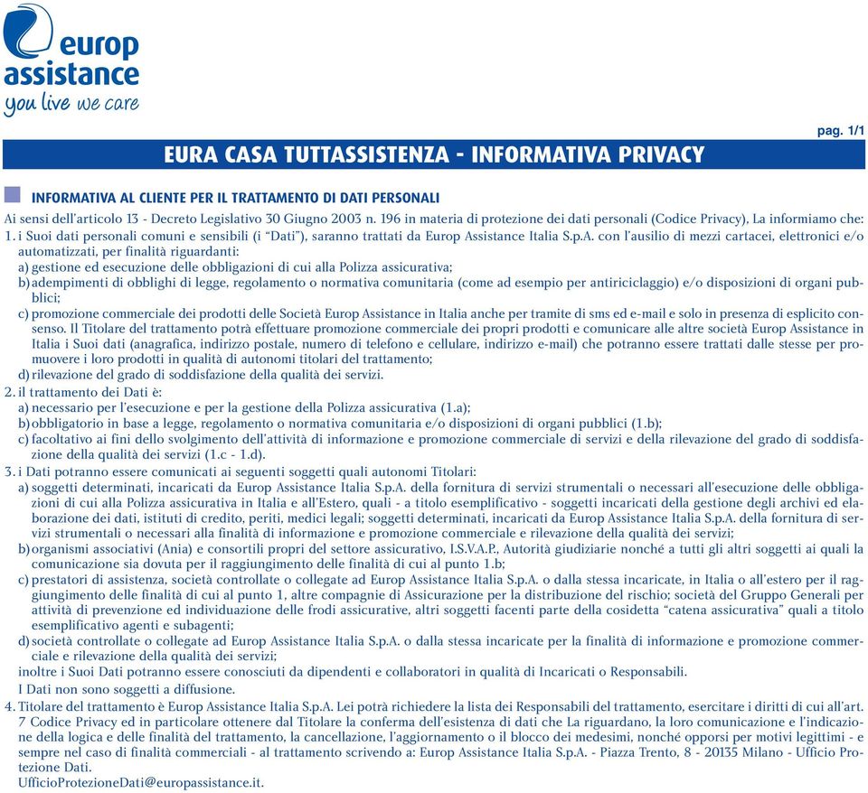 sistance Italia S.p.A.