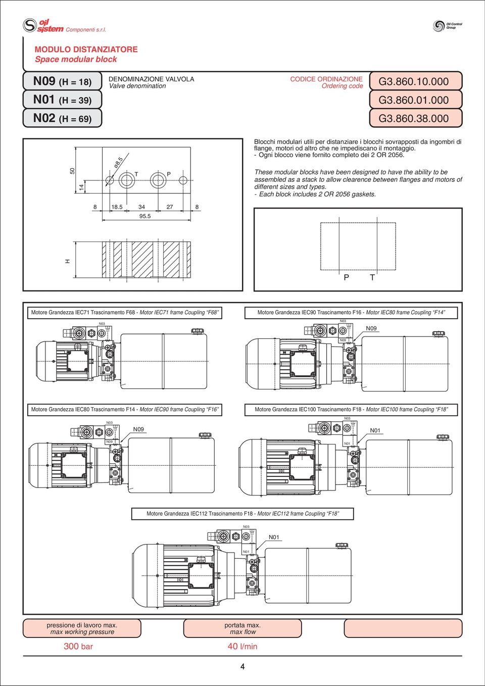 hese modular blocks have been designed to have the ability to be assembled as a stack to allow clearence between flanges and motors of different sizes and types. - Each block includes OR 56 gaskets.