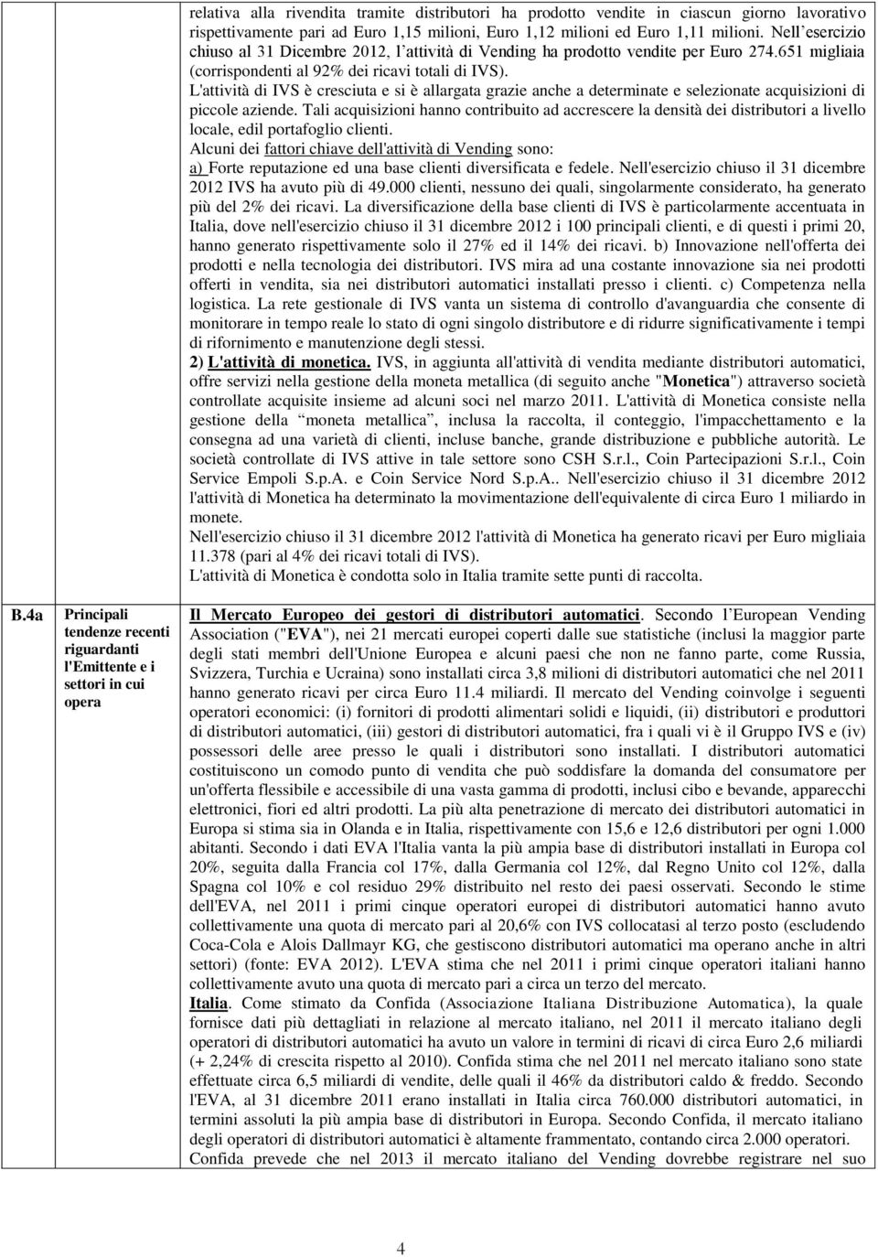 651 migliaia (corrispondenti al 92% dei ricavi totali di IVS). L'attività di IVS è cresciuta e si è allargata grazie anche a determinate e selezionate acquisizioni di piccole aziende.