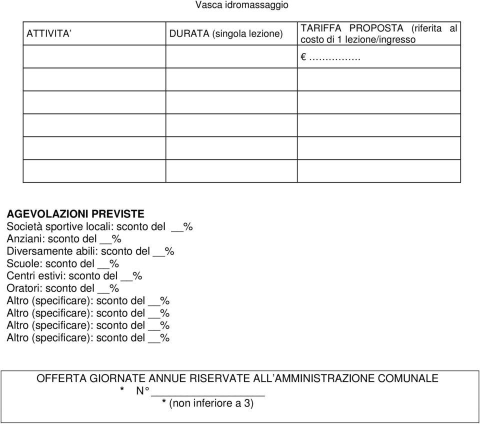 del % Centri estivi: sconto del % Oratori: sconto del % Altro (specificare): sconto del % Altro (specificare): sconto del % Altro