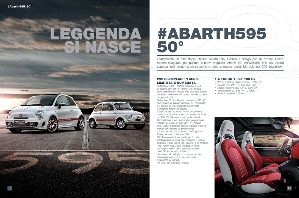 299 ESEMPLARI IN SERIE LIMITATA E NUMERATA Settembre 1963 - Abarth presenta la 595 al Salone dell Auto di Torino: una piccola dalle performance inusuali che diventerà l icona del brand collezionando