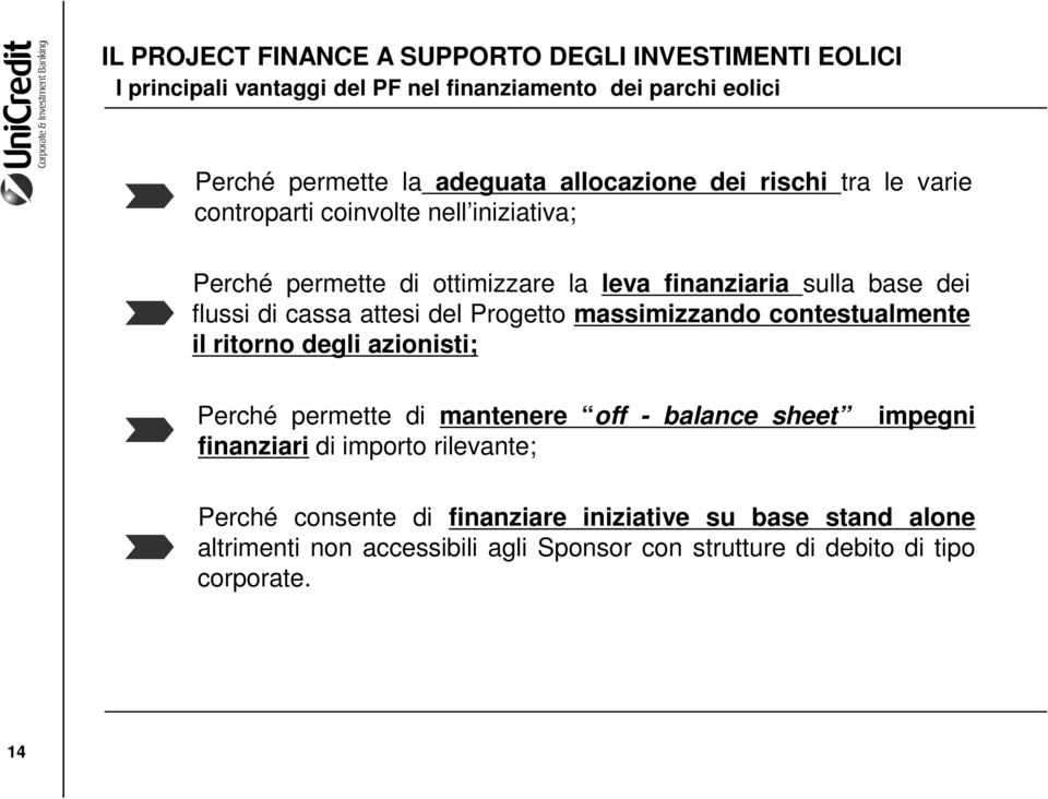 cassa attesi del Progetto massimizzando contestualmente il ritorno degli azionisti; Perché permette di mantenere off - balance sheet finanziari di importo