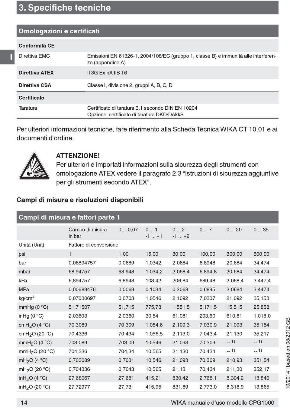 1 secondo DN EN 10204 Opzione: certificato di taratura DKD/DAkkS Per ulteriori informazioni tecniche, fare riferimento alla Scheda Tecnica WKA CT 10.01 e ai documenti d'ordine. ATTENZONE!