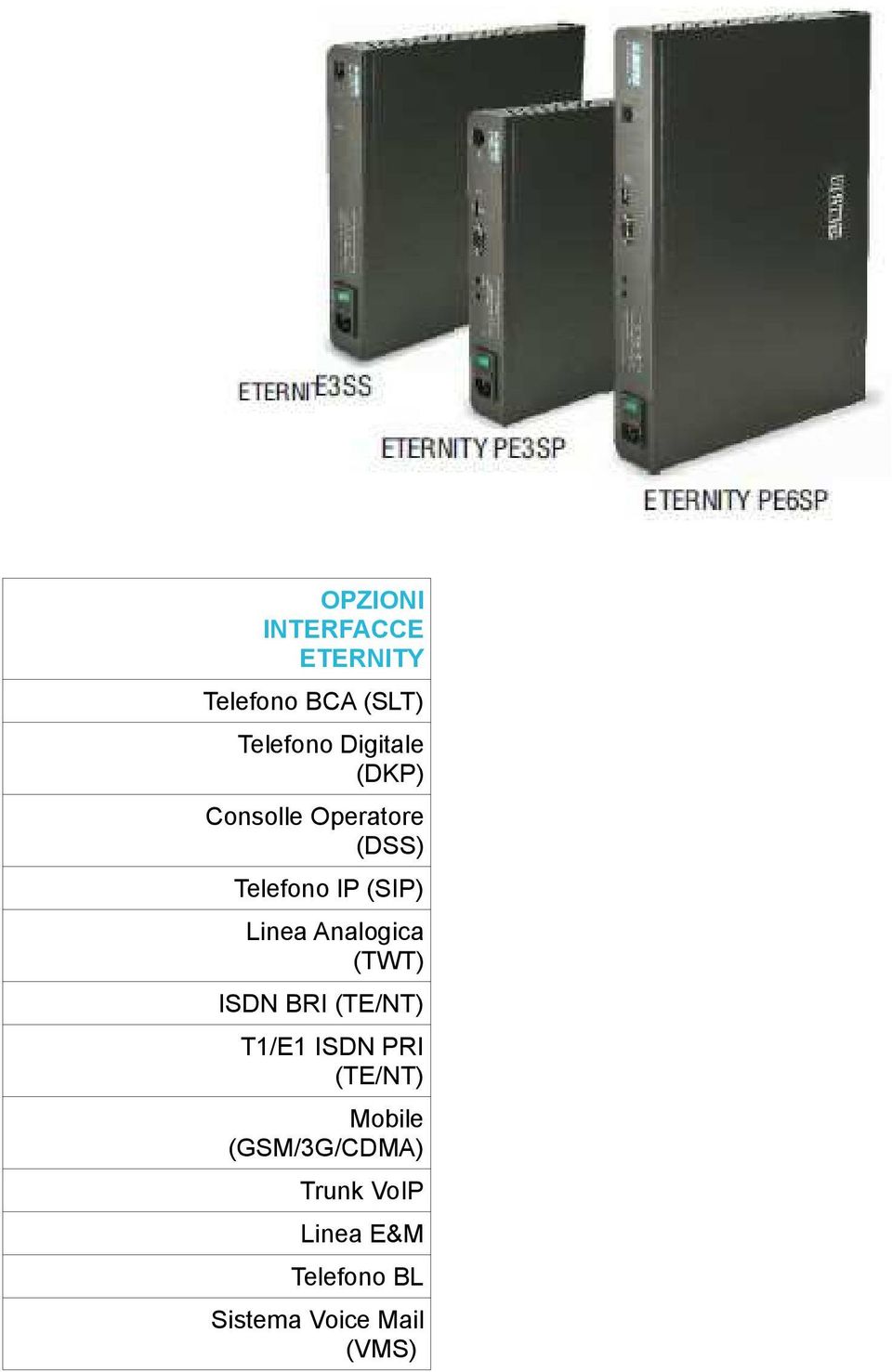 Analogica (TWT) ISDN BRI (TE/NT) T1/E1 ISDN PRI (TE/NT) Mobile