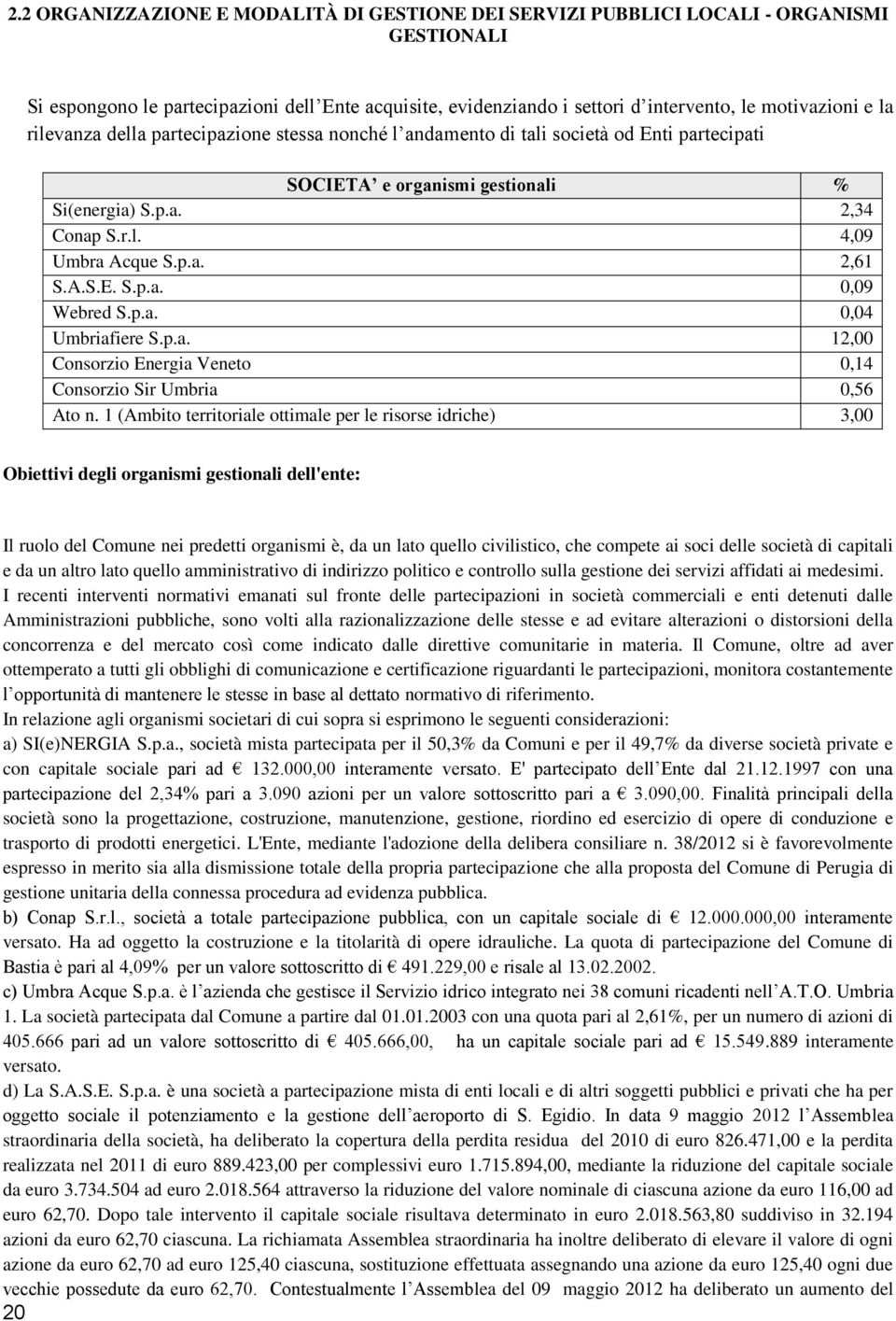 p.a. 0,04 Umbriafiere S.p.a. 12,00 Consorzio Energia Veneto 0,14 Consorzio Sir Umbria 0,56 Ato n.