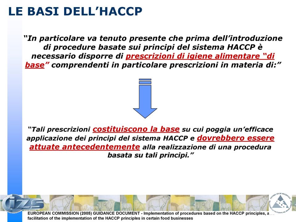 applicazione dei principi del sistema HACCP e dovrebbero essere attuate antecedentemente alla realizzazione di una procedura basata su tali principi.