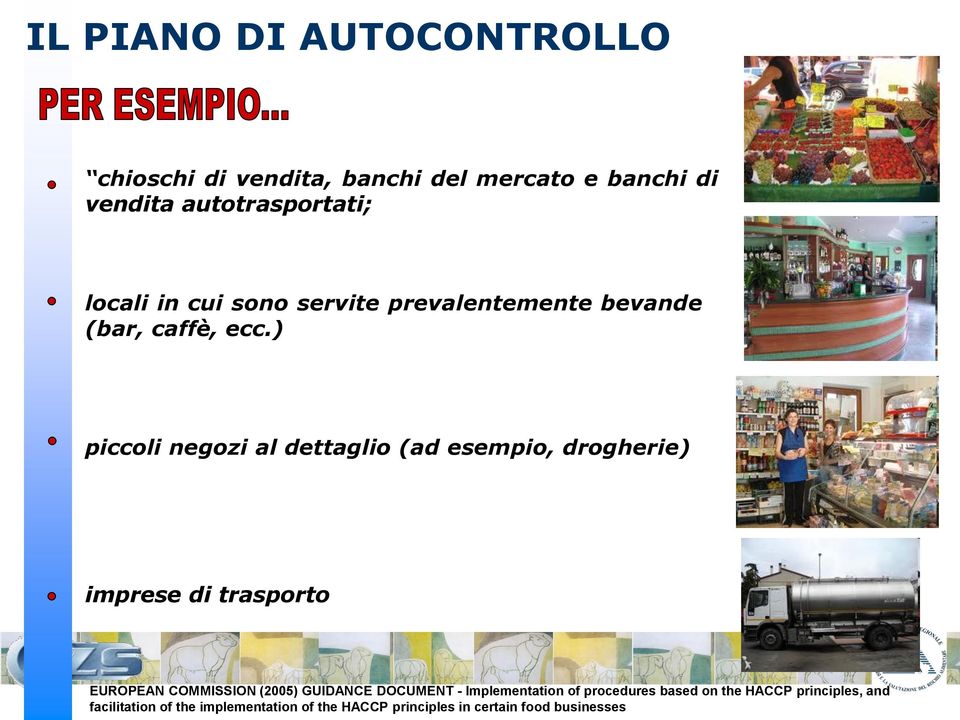 ) piccoli negozi al dettaglio (ad esempio, drogherie) imprese di trasporto EUROPEAN COMMISSION (2005) GUIDANCE