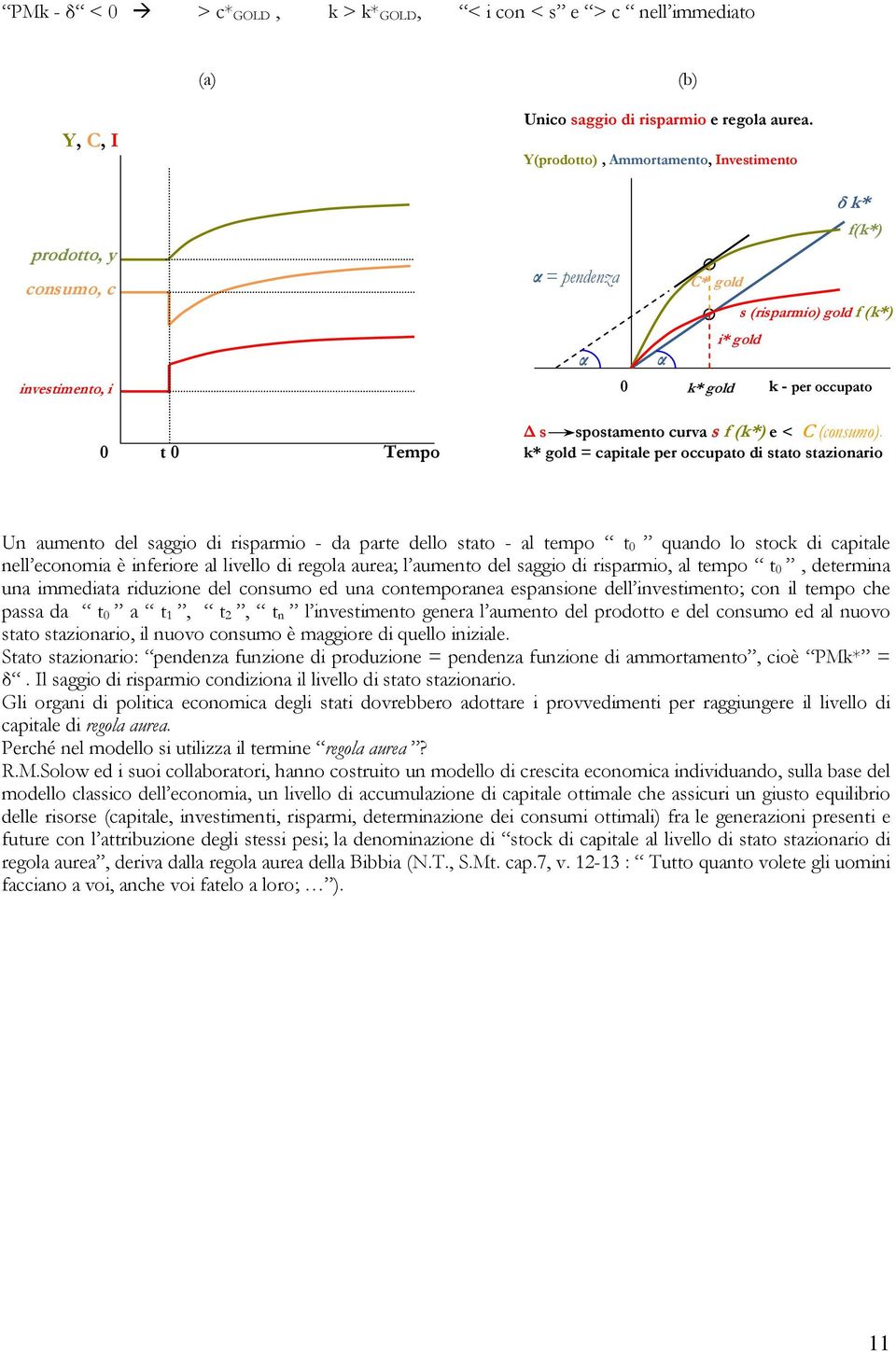 di stato stazionario Un aumento del saggio di risparmio - da parte dello stato - al tempo t 0 quando lo stock di capitale nell economia è inferiore al livello di regola aurea; l aumento del saggio di