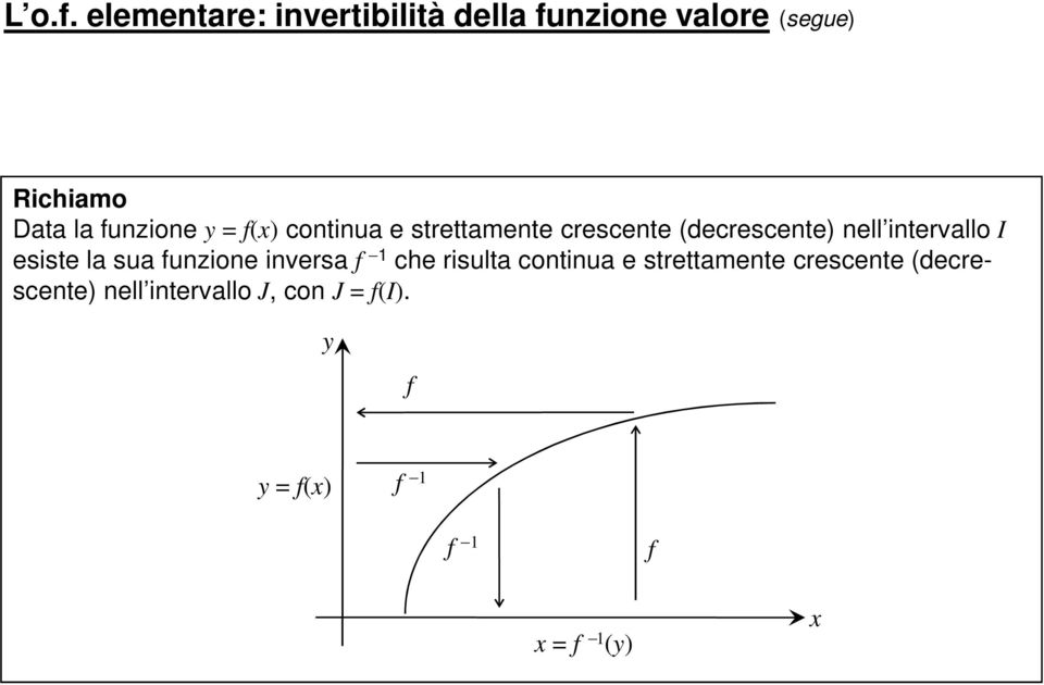 fuzioe y = f(x) cotiua e strettamete crescete (decrescete) ell itervallo