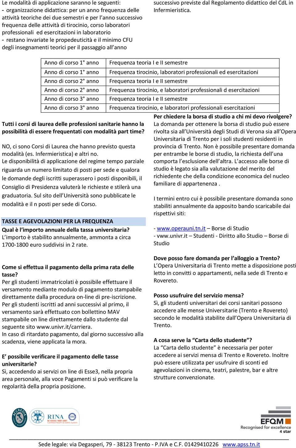 previste dal Regolamento didattico del CdL in Infermieristica.