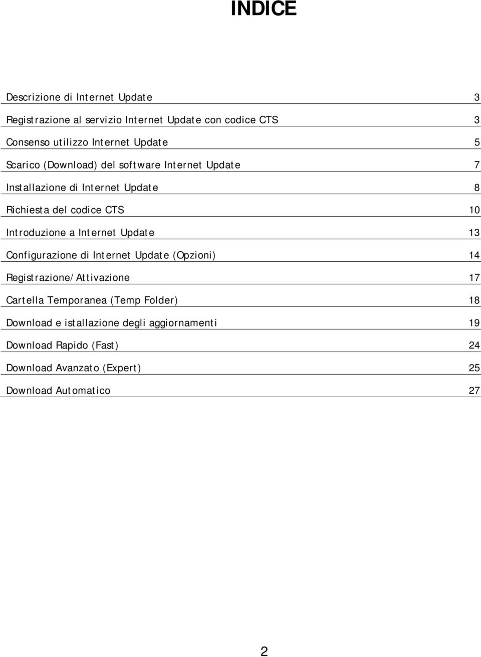 Introduzione a Internet Update 13 Configurazione di Internet Update (Opzioni) 14 Registrazione/Attivazione 17 Cartella Temporanea