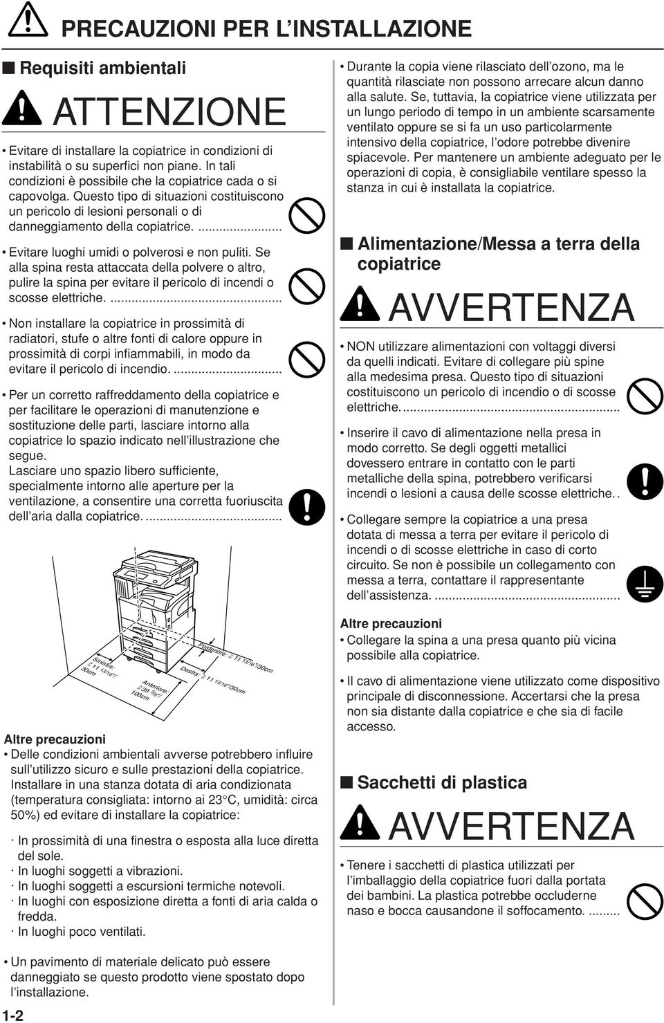 ... Evitare luoghi umidi o polverosi e non puliti. Se alla spina resta attaccata della polvere o altro, pulire la spina per evitare il pericolo di incendi o scosse elettriche.