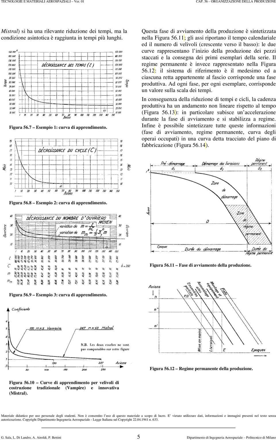 11; gli assi riportano il tempo calendariale ed il numero di velivoli (crescente verso il basso): le due curve rappresentano l inizio della produzione dei pezzi staccati e la consegna dei primi