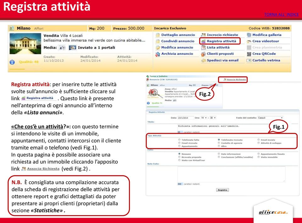 »: con questo termine si intendono le visite di un immobile, appuntamenti, contatti intercorsi con il cliente tramite email o telefono (vedi Fig.1).