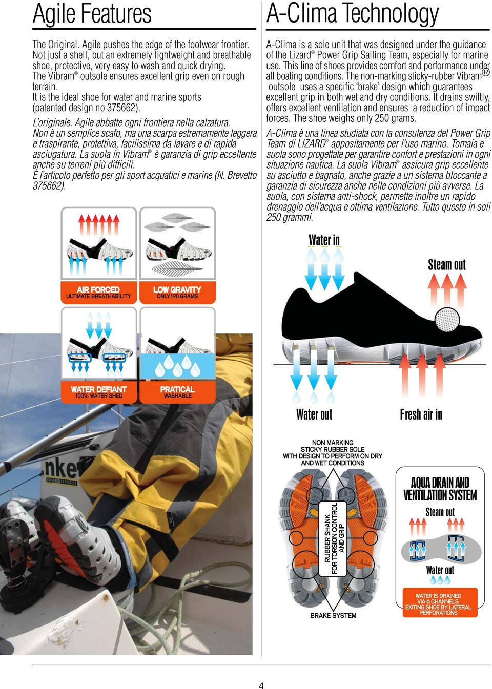 Agile abbatte ogni frontiera nella calzatura. Non è un semplice scafo, ma una scarpa estremamente leggera e traspirante, protettiva, facilissima da lavare e di rapida asciugatura.