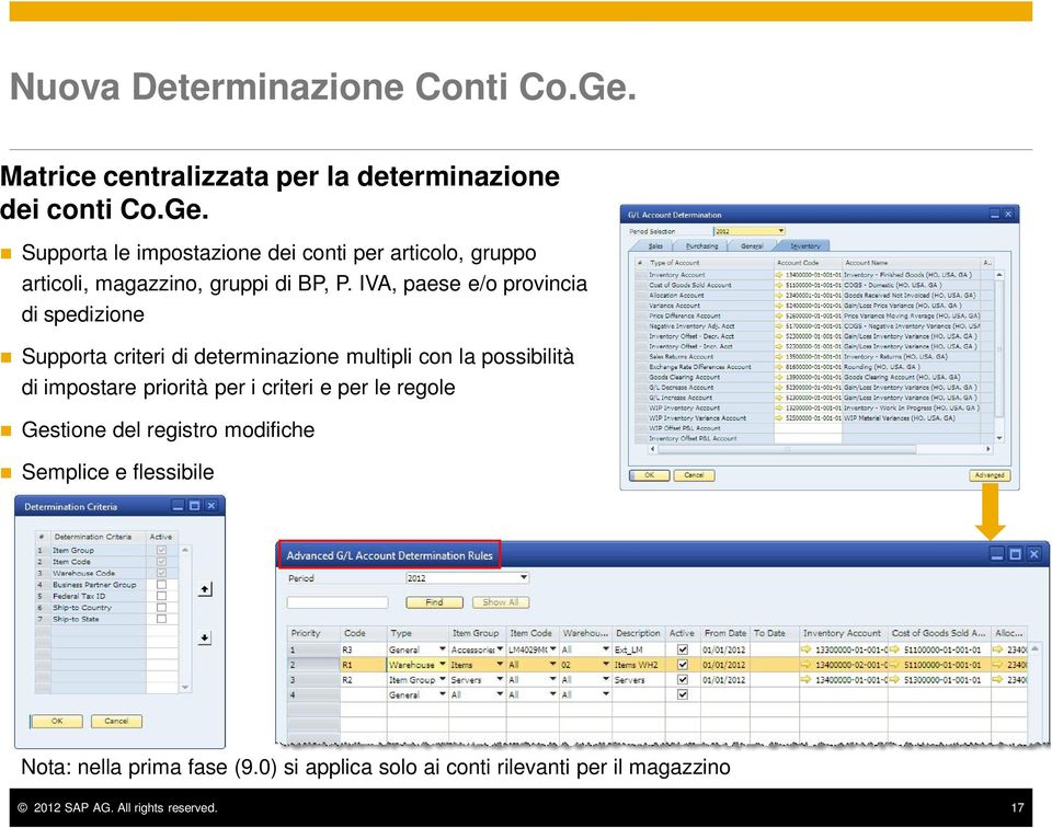 i criteri e per le regole Gestione del registro modifiche Semplice e flessibile Nota: nella prima fase (9.