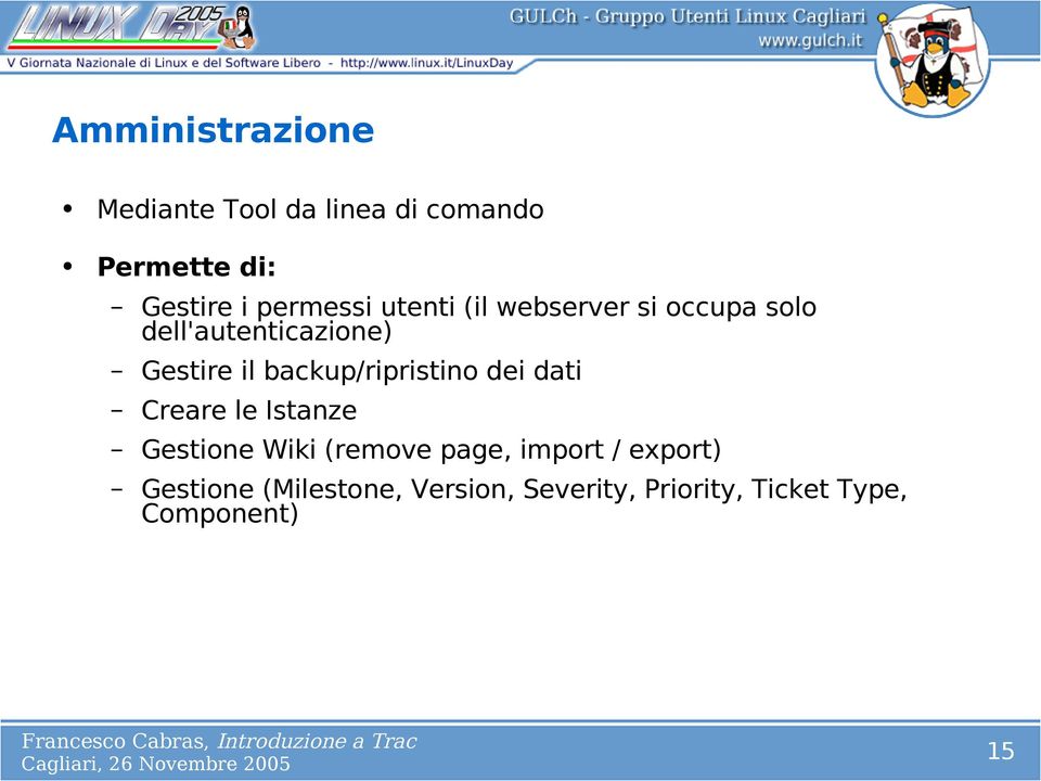 backup/ripristino dei dati Creare le Istanze Gestione Wiki (remove page,