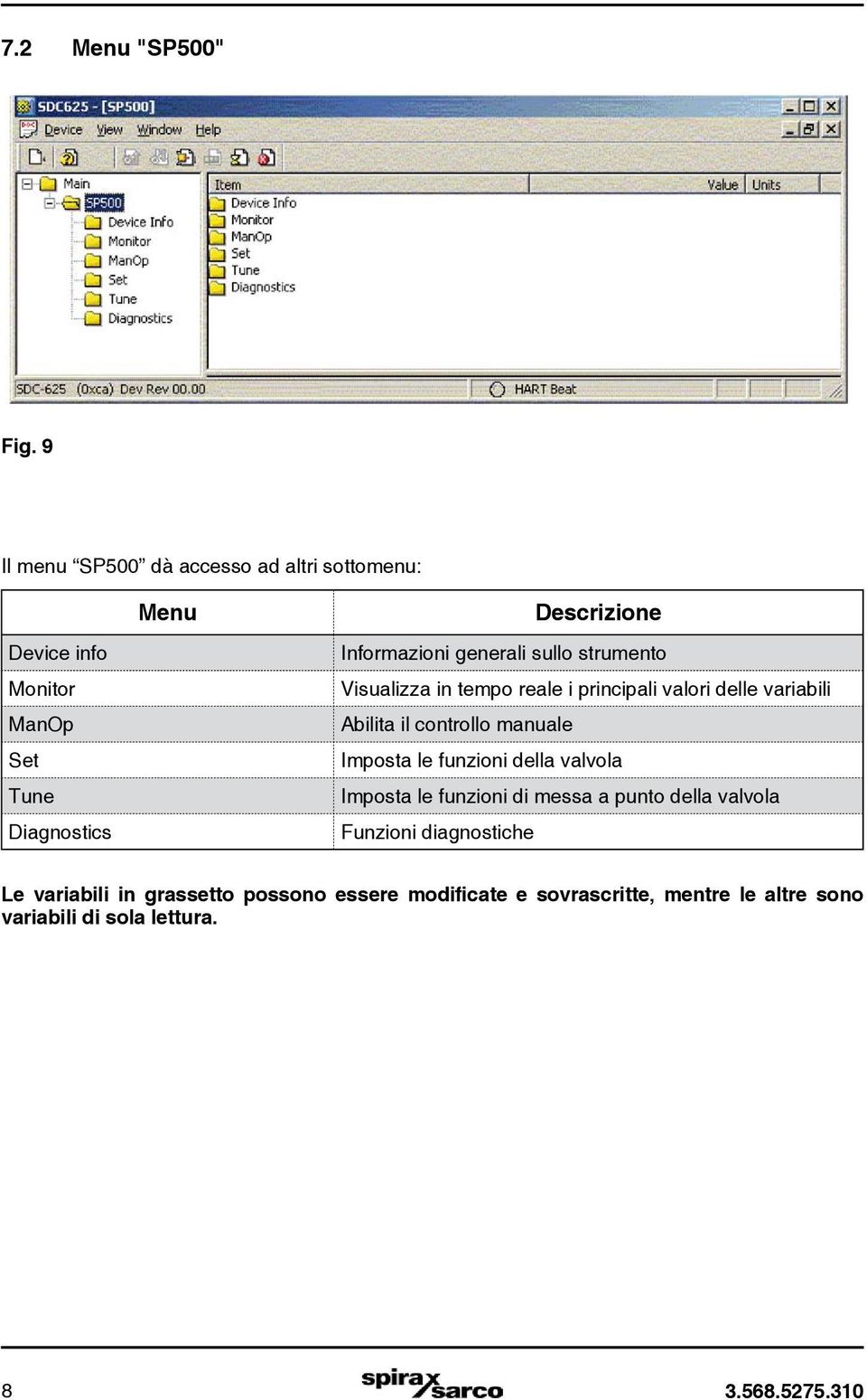 generali sullo strumento Visualizza in tempo reale i principali valori delle variabili Abilita il controllo manuale Imposta