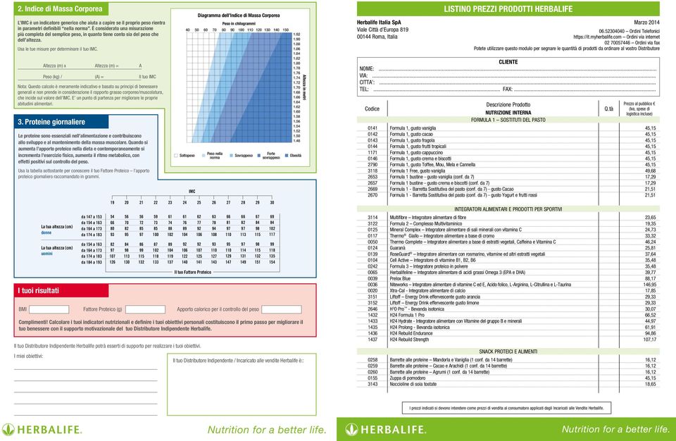 Diagramma dell Indice di Massa Corporea Peso in chilogrammi Herbalife Italia SpA Viale Città d Europa 819 00144 Roma, Italia LISTINO PREZZI PRODOTTI HERBALIFE Marzo 2014 06.