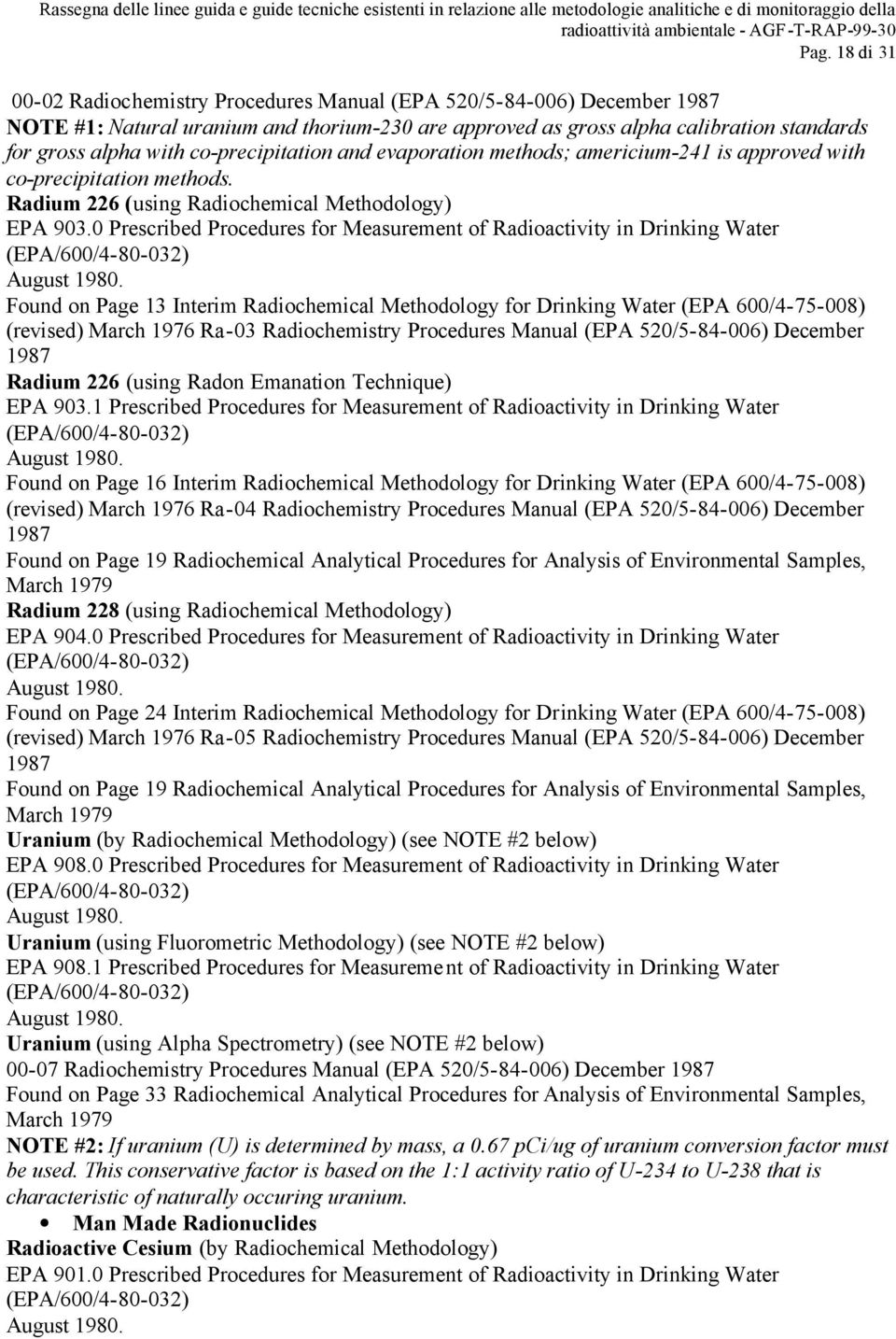 0 Prescribed Procedures for Measurement of Radioactivity in Drinking Water (EPA/600/4-80-032) August 1980.