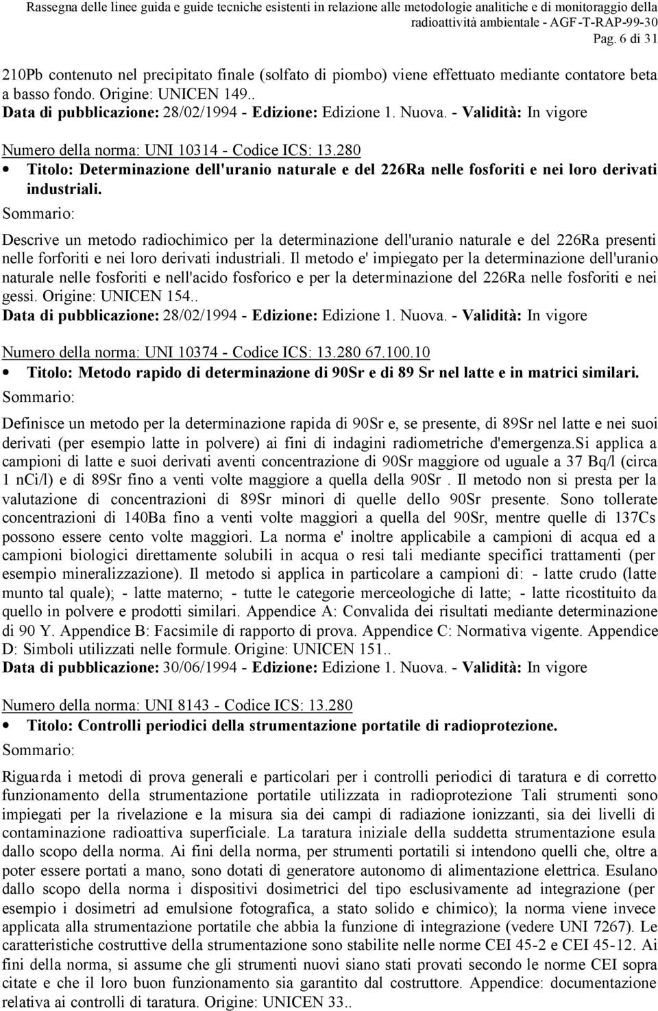 280 Titolo: Determinazione dell'uranio naturale e del 226Ra nelle fosforiti e nei loro derivati industriali.