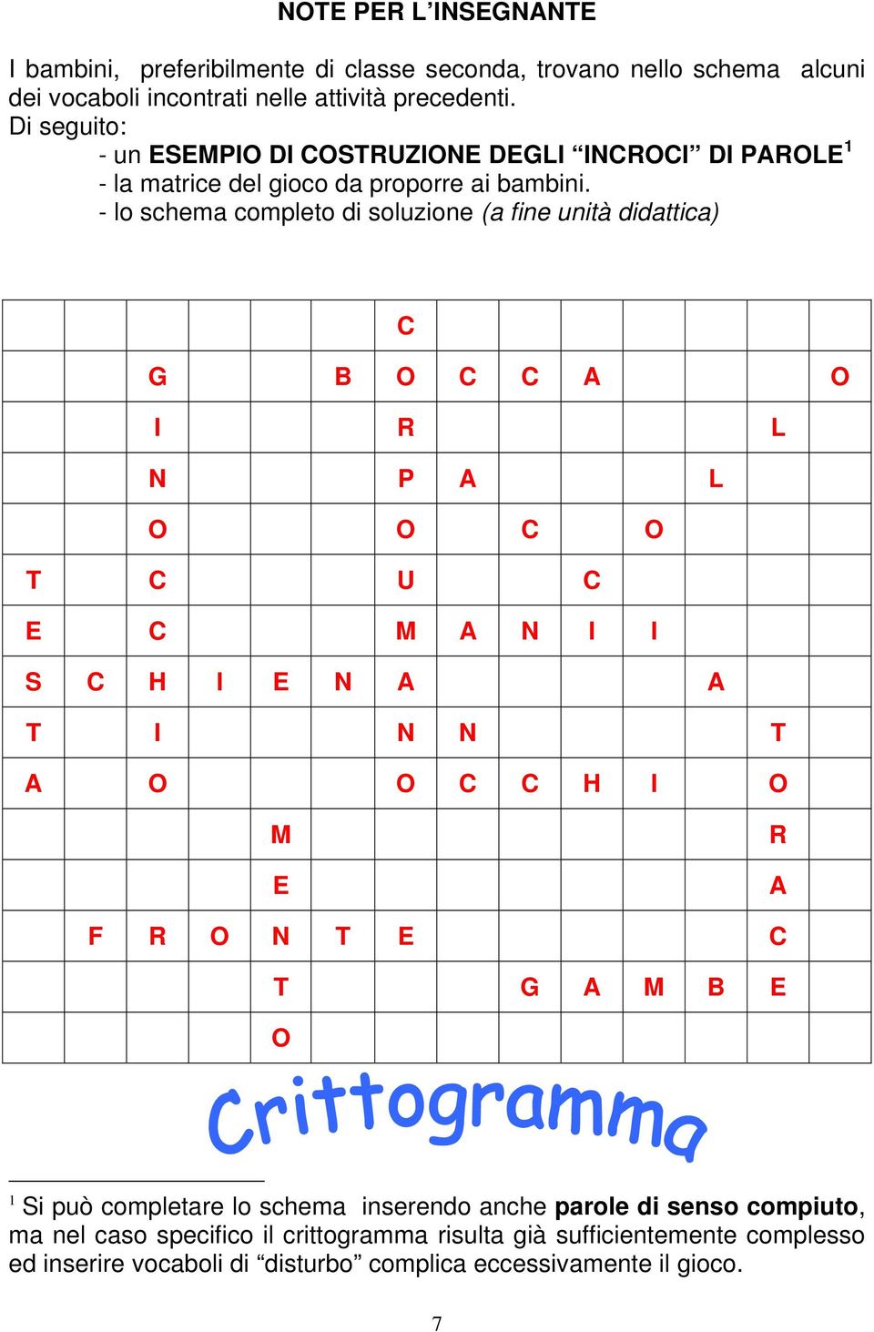 - lo schema completo di soluzione (a fine unità didattica) C G B O C C A O I R L N P A L O O C O T C U C E C M A N I I S C H I E N A A T I N N T A O O C C H I O M E R A