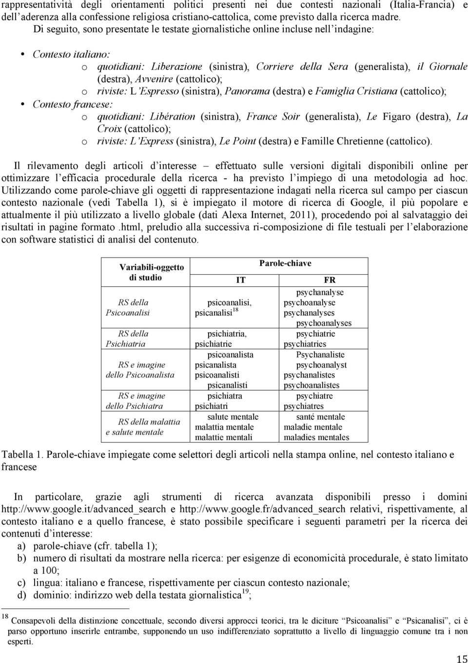 Avvenire (cattolico); o riviste: L Espresso (sinistra), Panorama (destra) e Famiglia Cristiana (cattolico); Contesto francese: o quotidiani: Libération (sinistra), France Soir (generalista), Le