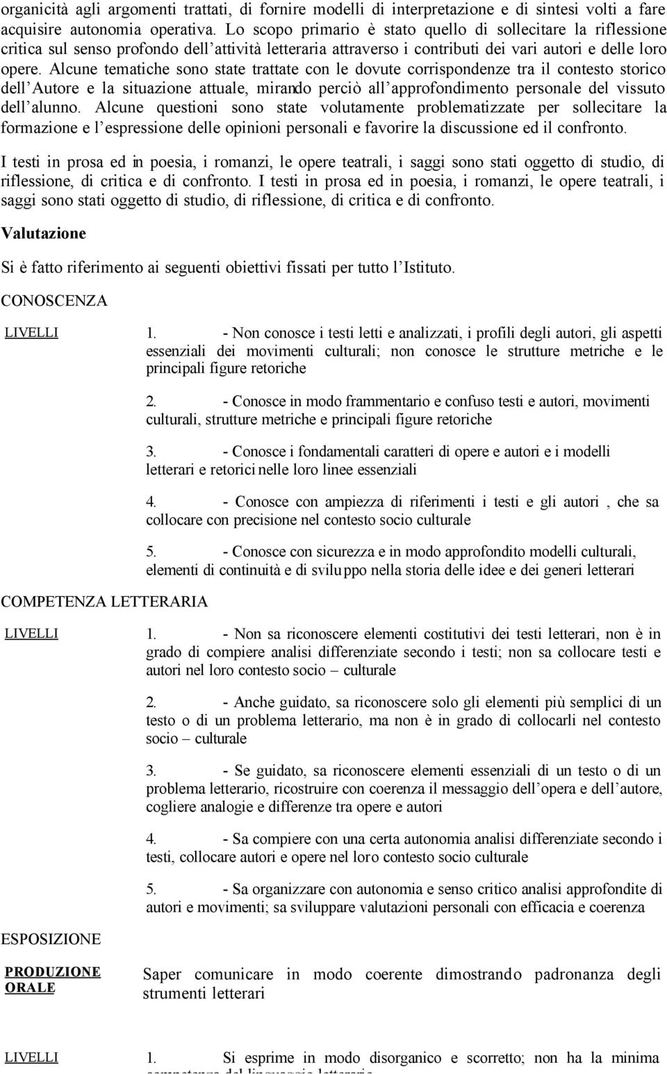 Alcune tematiche sono state trattate con le dovute corrispondenze tra il contesto storico dell Autore e la situazione attuale, mirando perciò all approfondimento personale del vissuto dell alunno.