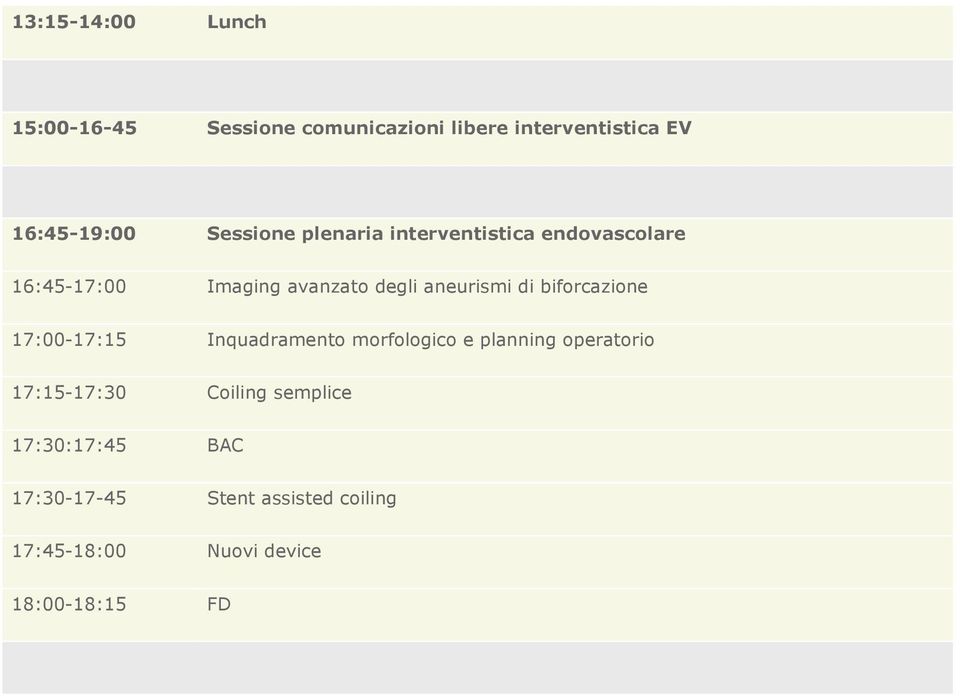 di biforcazione 17:00-17:15 Inquadramento morfologico e planning operatorio 17:15-17:30