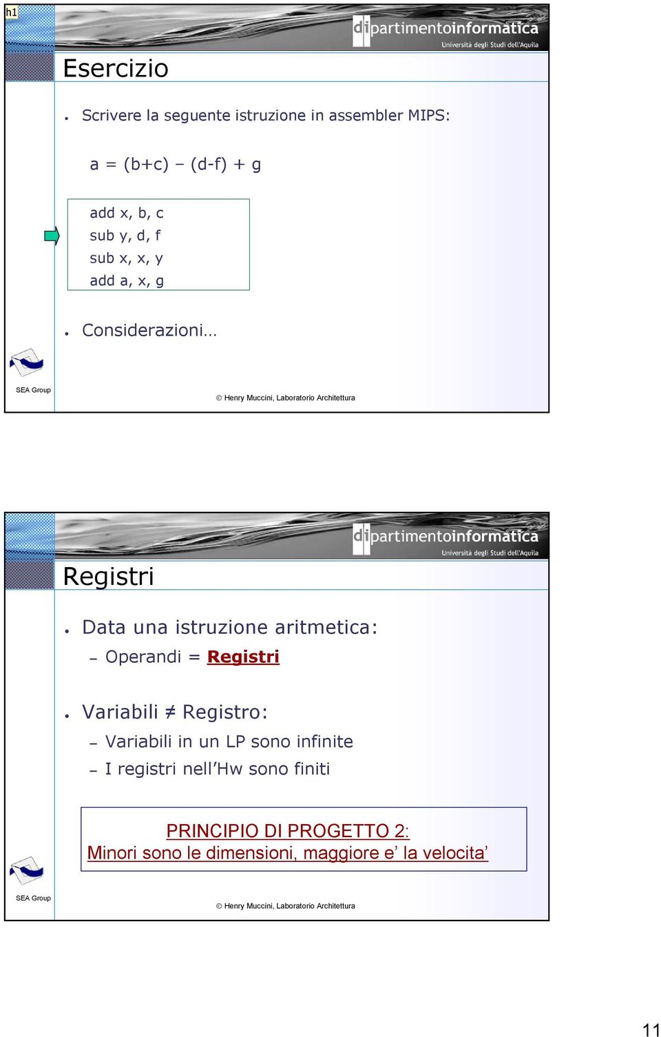 aritmetica: Operandi = Registri Variabili Registro: Variabili in un LP sono infinite I registri