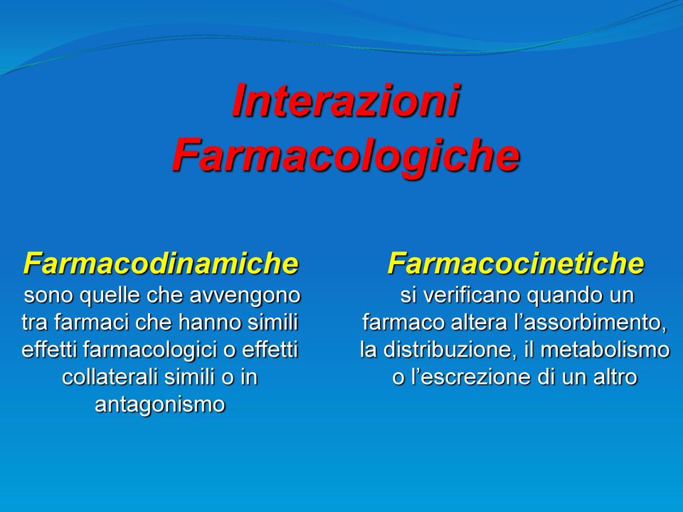 simili o in antagonismo Farmacocinetiche si verificano quando un farmaco