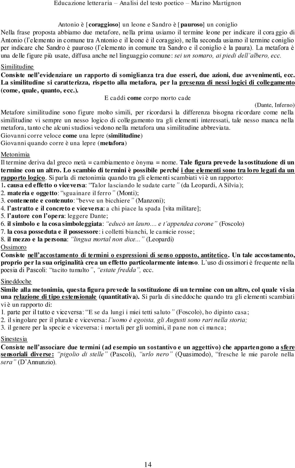 La metafora è una delle figure più usate, diffusa anche nel linguaggio comune: sei un somaro, ai piedi dell albero, ecc.