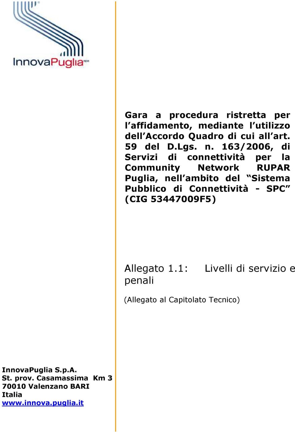 163/2006, di Servizi di connettività per la Community Network RUPAR Puglia, nell ambito del Sistema