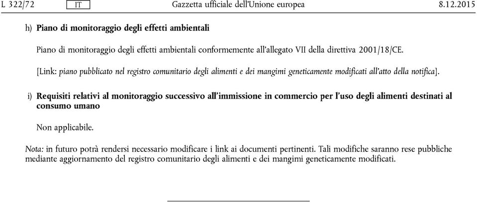 [Link: piano pubblicato nel registro comunitario degli alimenti e dei mangimi geneticamente modificati all'atto della notifica].