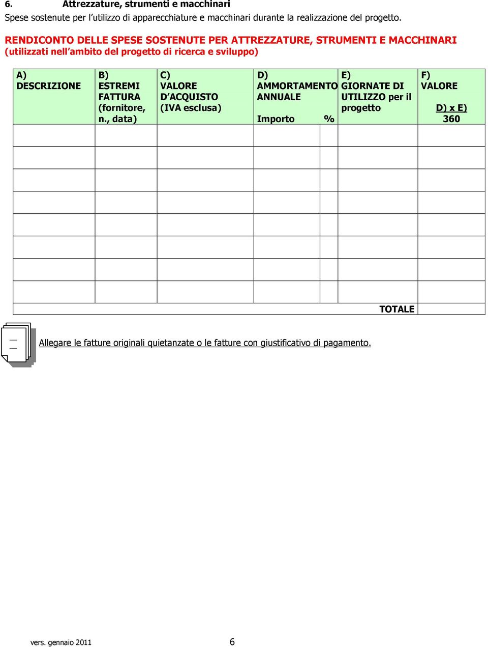 DESCRIZIONE B) ESTREMI FATTURA (fornitore, n.