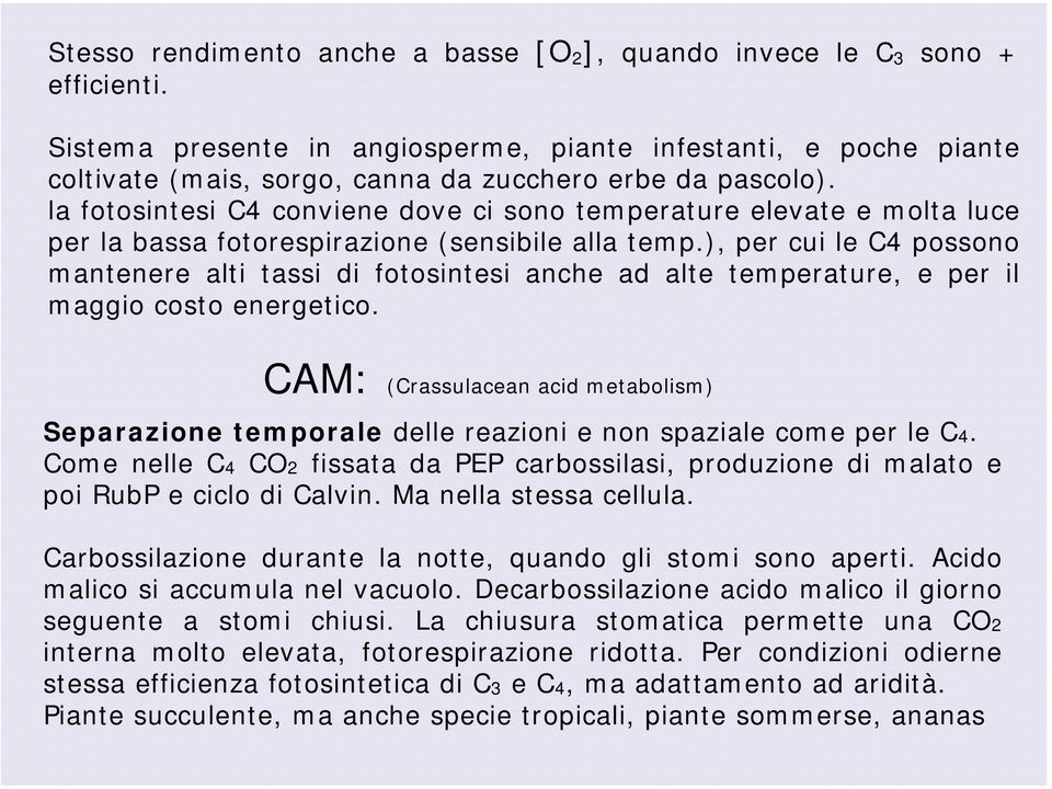 la fotosintesi C4 conviene dove ci sono temperature elevate e molta luce per la bassa fotorespirazione (sensibile alla temp.