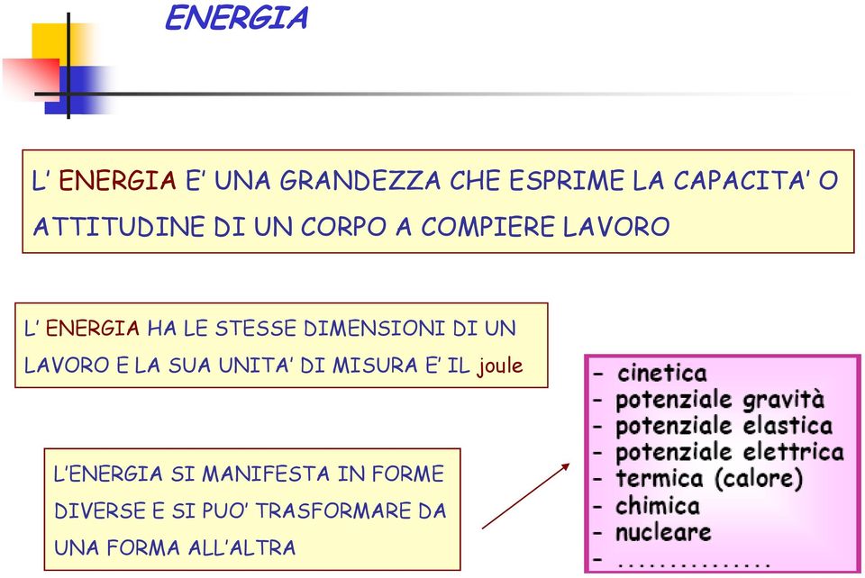 DIMENSIONI DI UN LAVORO E LA SUA UNITA DI MISURA E IL joule L