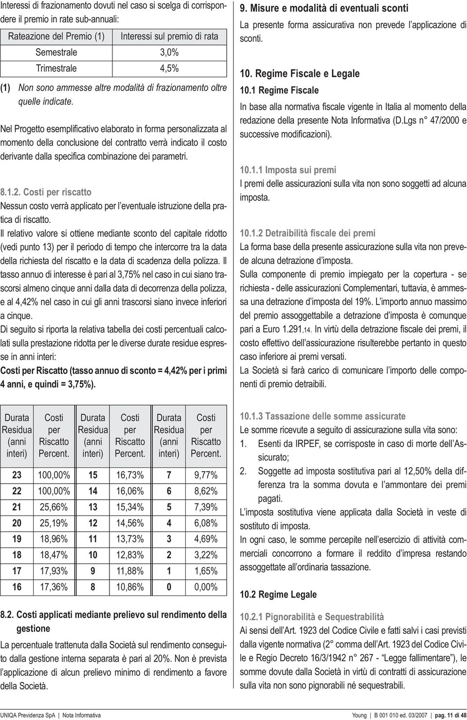 Nel Progetto esemplificativo elaborato in forma personalizzata al momento della conclusione del contratto verrà indicato il costo derivante dalla specifica combinazione dei parametri. 8.1.2.