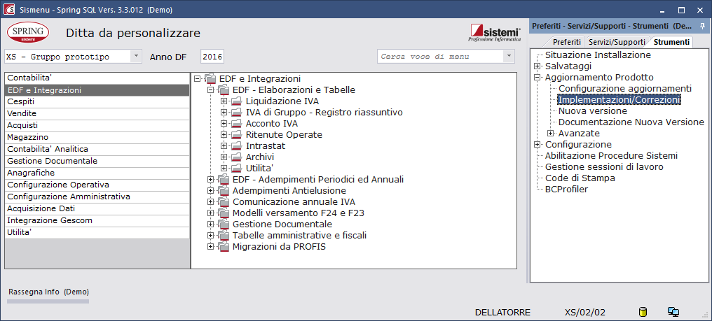 SPESOMETRO ANNO 2015 COMUNICAZIONE POLIVALENTE Procedura Gestionale: SPRING SQL PROCEDURA PER GESTIONE DATI E CREAZIONE FILE EXCEL PER COMMERCIALISTA (utente Sistemi) Revisione 1.