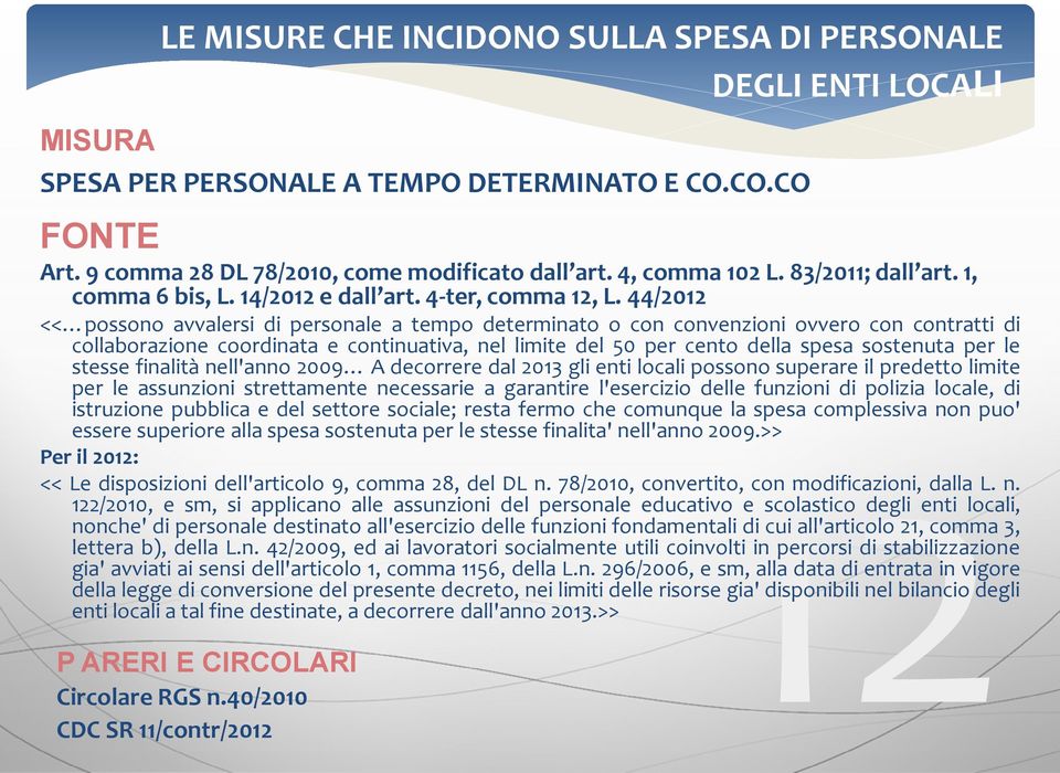 le stesse finalità nell'anno 2009 A decorrere dal 2013 gli enti locali possono superare il predetto limite per le assunzioni strettamente necessarie a garantire l'esercizio delle funzioni di polizia