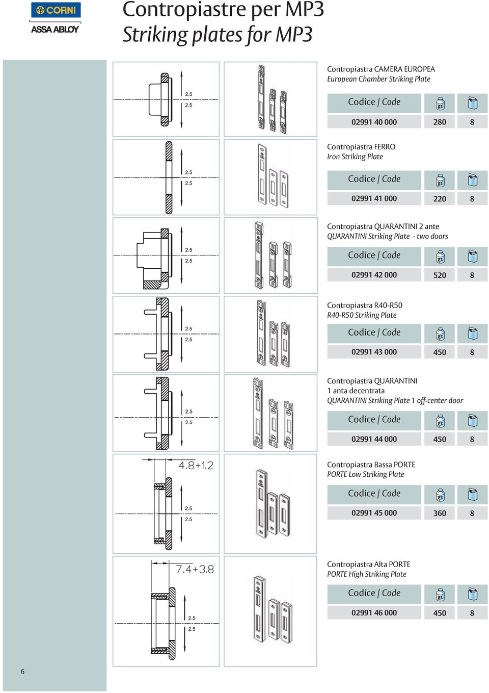 R0-R50 R0-R50 Striking Plate 02991 3 000 50 8 Contropiastra QUARANTINI 1 anta decentrata QUARANTINI Striking Plate 1 off-center door 02991